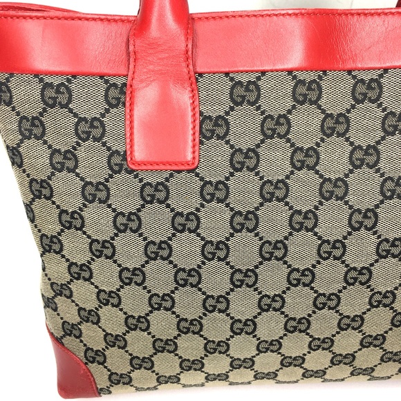 Authentic Gucci red leather monogram canvas tote bag - Picture 4 of 15